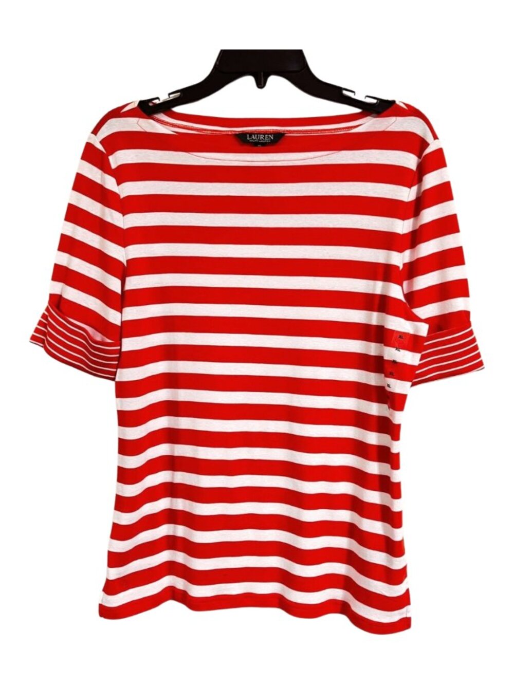 Lauren Ralph Lauren NWT Boatneck Orange & White Striped Top XL